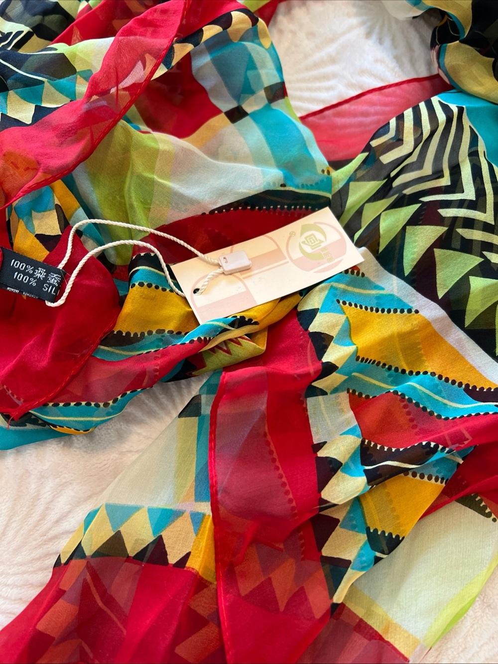 100% SILK Scarf multi coloured 26” x 68” NWT - Picture 3 of 6